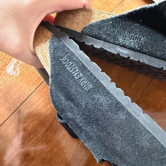 Black Suede Birkenstock Slide Sandals 42 soft footbed - Picture 4 of 6